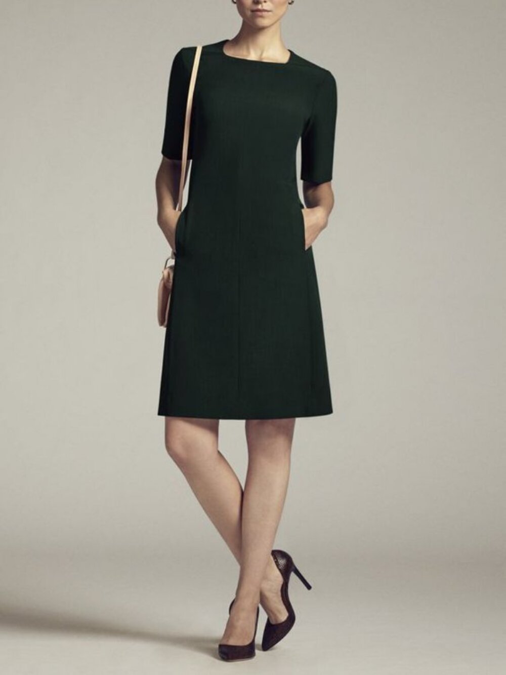 MM Lafleur 'Emily' Short-Sleeve A-Line Shift Dress in Dark Green Size 6